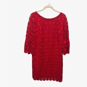 Talbots Red Sheath Dress with Bateau Neckline and Bell Sleeves